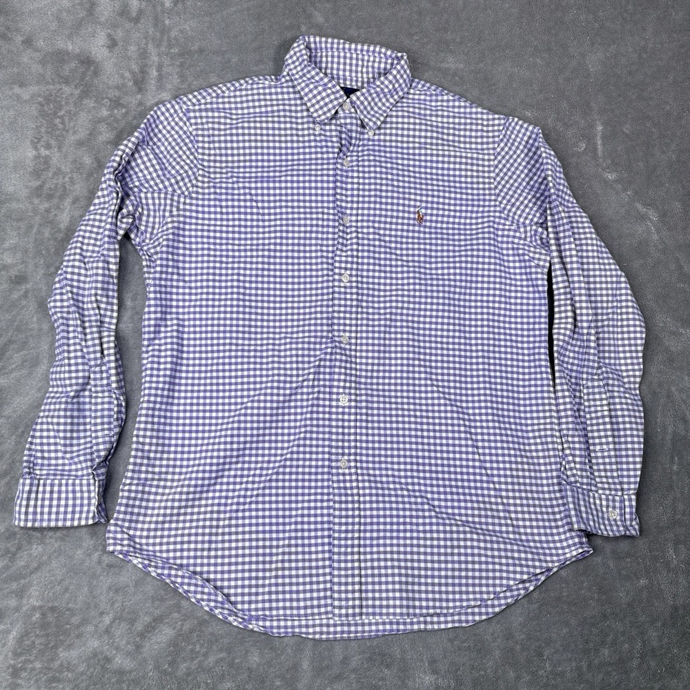 Polo Ralph Lauren Shirt Mens Large Purple White Gingham Button Down Long Sleeve